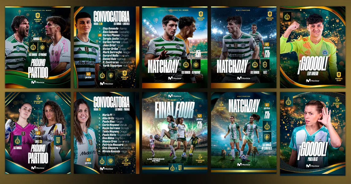 Convocatorias, días de partido y piezas visuales para el mundo del fútbol.