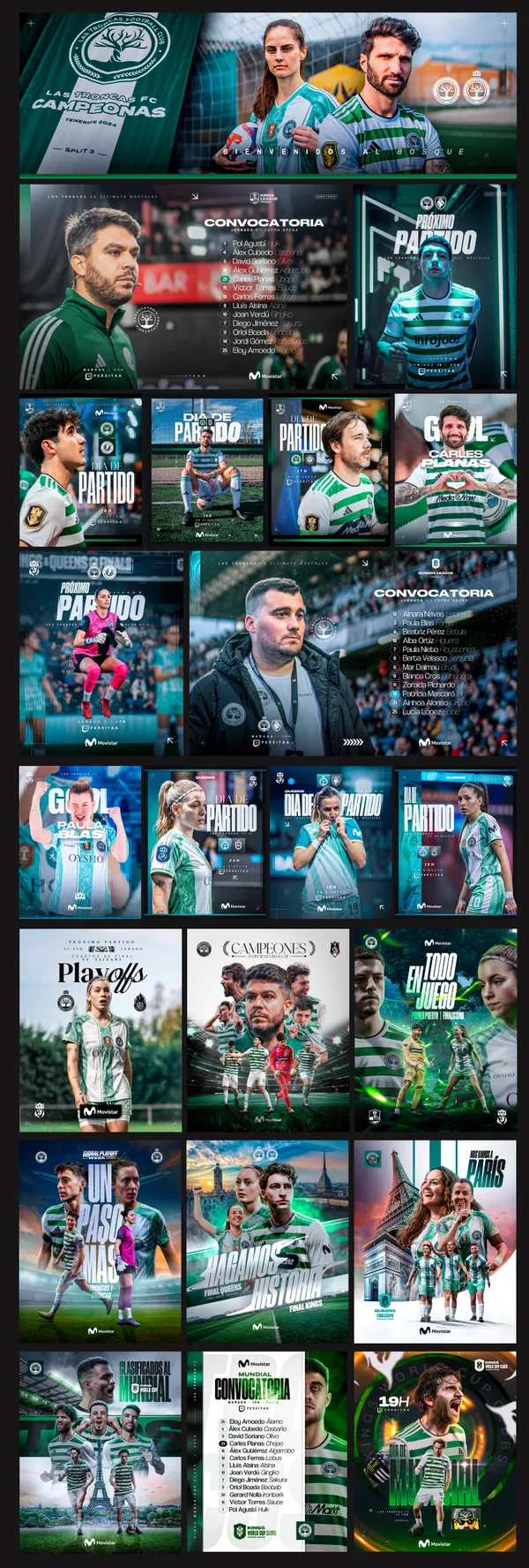 Selección de contenido gráfico para Los Troncos FC: un lenguaje visual que conecta equipo, jugadores y comunidad.